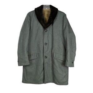 Vintage GREAT WESTERN Mens Rancher Wool Pea Coat Size 40 Green Faux Fur Trim